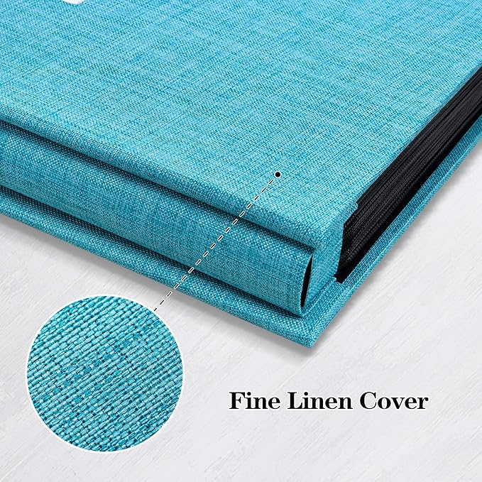 Mublalbum Small Photo Album 4x6 100 Photos Linen Cover Picture Book with Horizontal Pockets for Wedding Family Anniversary and Baby (Blue)