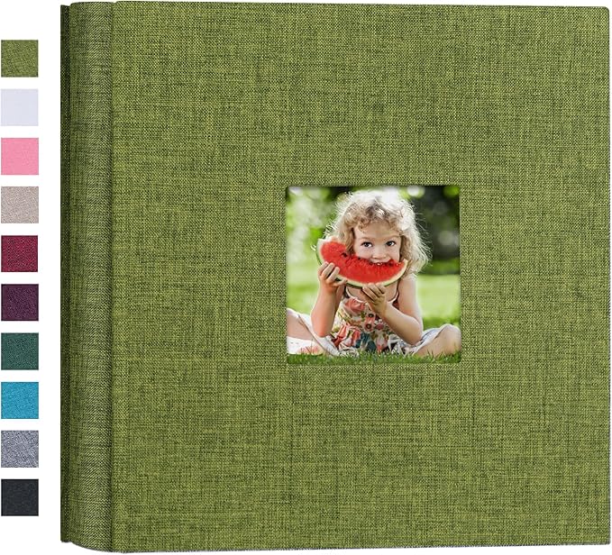 Mublalbum Small Photo Album 4x6 200 Photos Linen Cover Picture Book with Horizontal Pockets for Wedding Family Anniversary and Baby (Green)