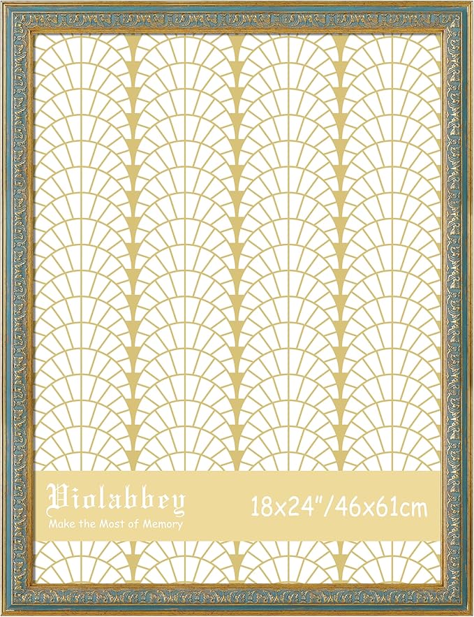 VIOLABBEY 18x24 Poster Frame Blue, Vintage Photo Frames Ornate without Mat for Wall Hanging