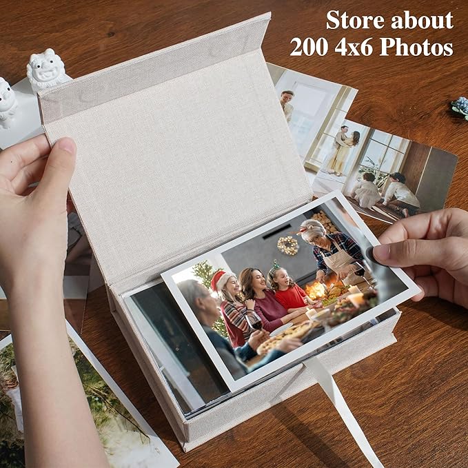 Hiwhy Photo Storage Box 4x6, Linen Photo Box, Memory Box Perfect to Store Your Photo, Pictures, Certificates, Scrapbooking Supplies, Keepsakes and Jewelry Beige