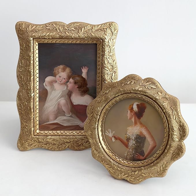 Standing Desk Photo Frame 4 by 6，Vintage Picture Frame 4x6,Luxury Photo Frames with Glass Front, Tabletop Wall Hanging, Gift Idea