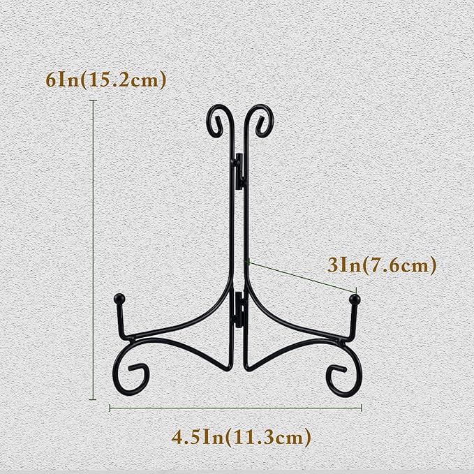 SVENJBB Black Iron Plate Stand, 6 Inch Plate Holder for Display, Small Metal Plate Display Stands for Cookbook, Picture Frame, Photo, Decorative Plates (6 Inch, 1 Pack)