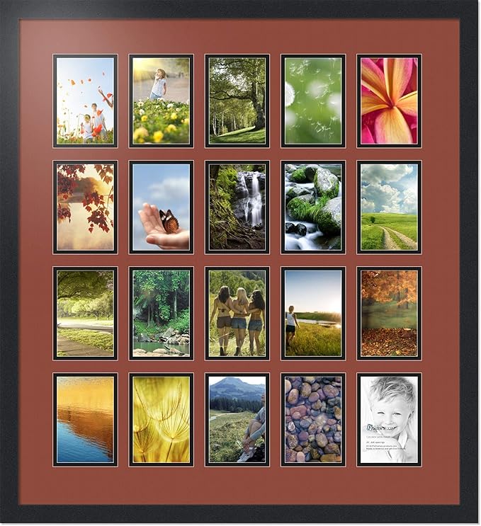 ArtToFrames Collage Photo Frame Double Mat with 20-4x6 Openings with Satin Black Frame and Cognac mat.