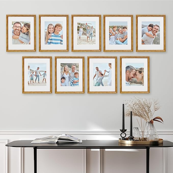 Sheffield Home 9 Piece Gallery Wall Frame Set, 11x14 Inch, Beaded Antique Bronze