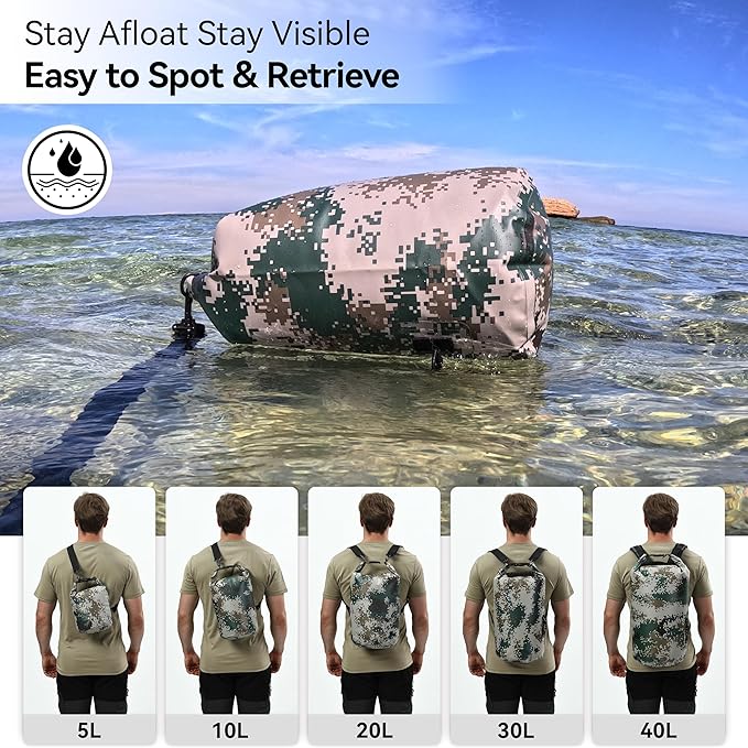 MARCHWAY Floating Waterproof Dry Bag Backpack 5L/10L/20L/30L/40L, Roll Top Sack Keeps Gear Dry for Kayaking, Rafting, Boating, Swimming, Camping, Hiking, Beach, Fishing