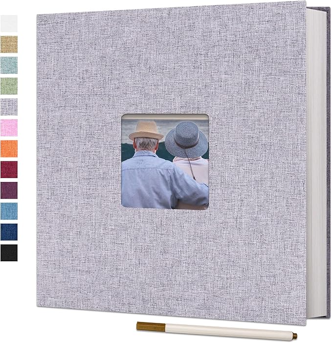 Vienrose Large Photo Album Self Adhesive for 4x6 8x10 Pictures Linen Scrapbook Album DIY 60 Blank Pages with A Metallic Pen Grey