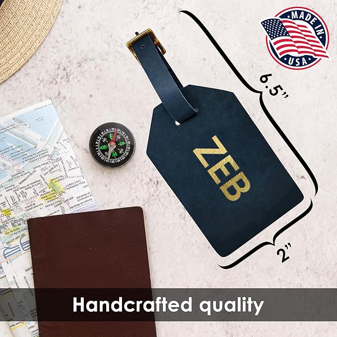 Northwind Personalized Leather Luggage Tag – Made in USA - Custom Monogram Travel Bag Tag, Handmade Premium Leather with Secure Strap, Unique Durable Travel Accessory Gift for Him and Her
