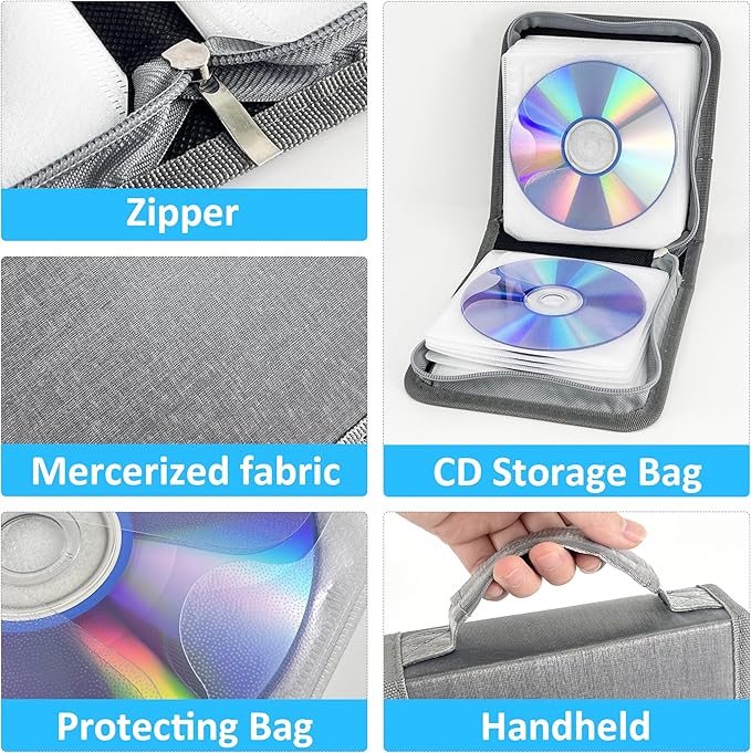 DVD Case CD Storage,40 Capacity CD Cases Holder DVD Storage Case Holders CD DVD Disc Case Storage Wallet Binder for Car Home Office Travel (40 Silvery)