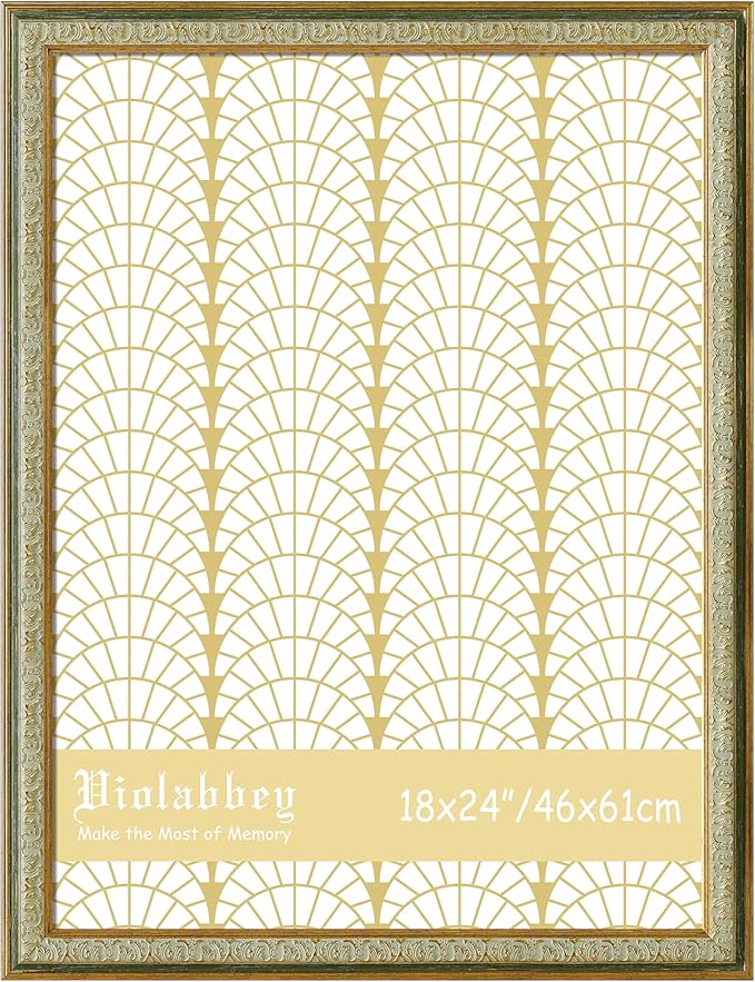 VIOLABBEY 18x24 Poster Frame Green, Vintage Photo Frames Ornate without Mat for Wall Hanging