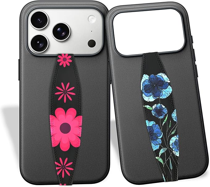 Switchbands Flower Phone Grip Strap – Reversible & Customizable Finger Holder for Phone Back, Wireless Charging Compatible, Detachable Phone Holder for iPhone & Android - Pink & Blue Flower