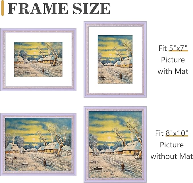 VIOLABBEY 8x10 Purple Gold Picture Frame, Display 5x7 Photo with Mat or 8x10 without Mat, Ornate Vintage 8 x 10 Purple Gold Frame for Wall Decor or Tabletop Display