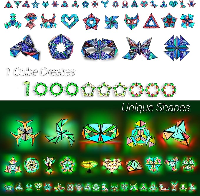 TOSY Magnet Pyramid Stone - 1 Cube Transforms into 1 Billion Shapes (Bunny, Egg Basket, Flowers, Heart), Easter Valentine Gift, 12 pcs, 243 Magnets, Holographic Design, Puzzle/STEM Toy
