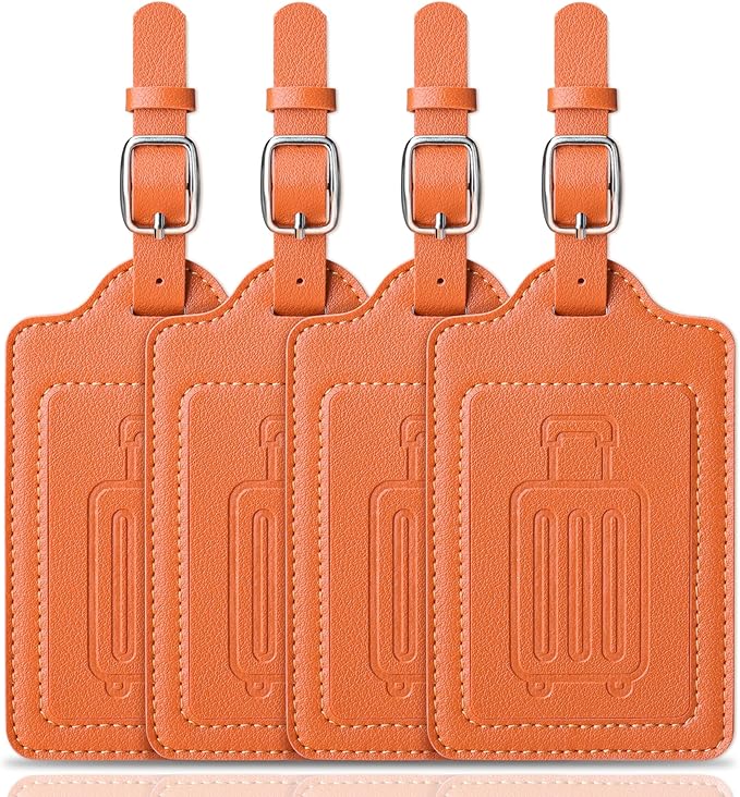 Teskyer Luggage Tags, Thick & Durable, Easy to Identify, Privacy Protection, TSA Approved Travel Essentials Suitcase Tags - 4 Pack, Orange