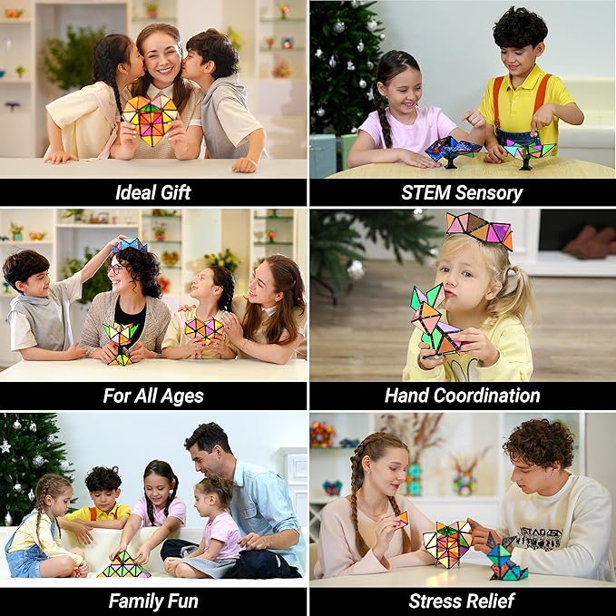 TOSY Magnet Pyramid Stone - 1 Cube Transforms into 1 Billion Shapes (Bunny, Egg Basket, Flowers, Heart), Easter Valentine Gift, 12 pcs, 243 Magnets, Holographic Design, Puzzle/STEM Toy