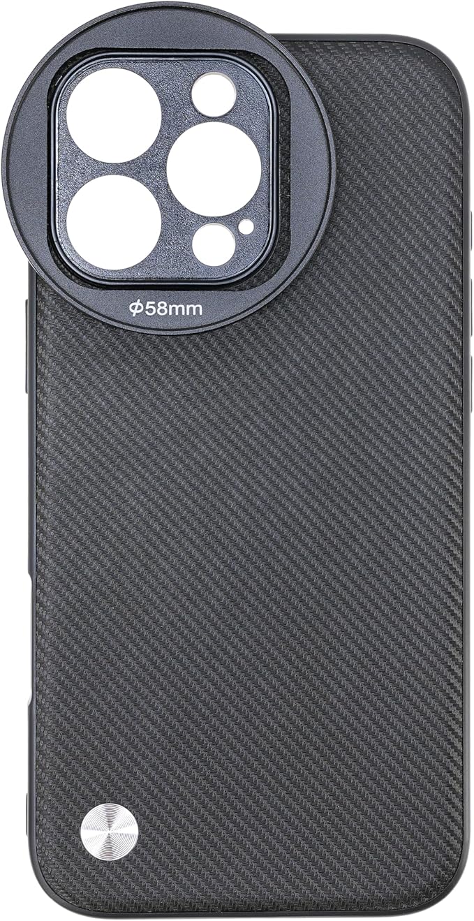 FocusFoto Phone Case Holder for iPhone 16 Pro Case, Integrated with 58mm Threaded Filter Adapter, Anti-Vignetting Design, Compatible with MagSafe Magnetic Wireless Charging (Black)