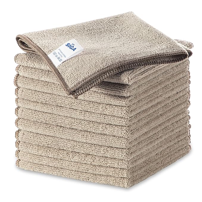 MR.SIGA Microfiber Cleaning Cloths, All-Purpose Surface Microfiber Towels, Streak Free Cleaning Rags, Pack of 12, Wheat, Size 32 x 32 cm(12.6 x 12.6 inch)
