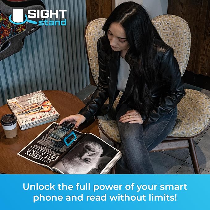 SightStand Phone Stand Magnifier with Clip-On Focus Lens – Universal Smartphone Holder for Reading Assistance – Sturdy Grip, Adjustable, Secure Hold, Durable, Works with Any Phone