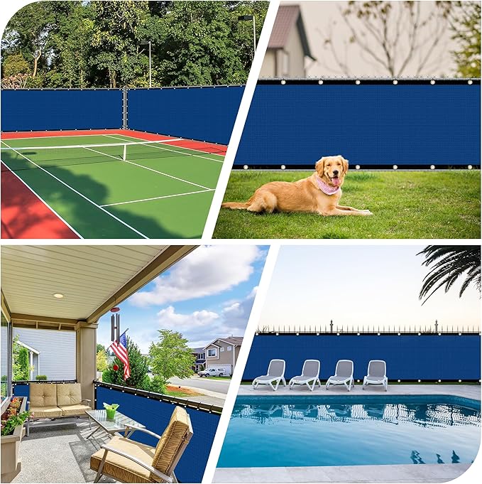 iCover 4x12ft Fence Privacy Screen, Heavy Duty Fencing Panels Screens, Outdoor Shade Cloth Mesh Barrier, Reinforced Bindings and Brass Grommets, Cable Zip Ties Included, Blue