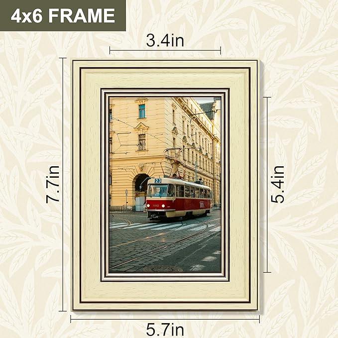 Vittanly 4x6 Picture Frame Set of 4, Vintage Photo Frame for Wall or Tabletop, Display 4x6 Pictures, Rustic Farmhouse Home Decor, Beige