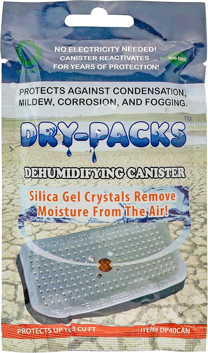 Dry-Packs Indicating Silica Gel 40 Grams in Sturdy Aluminum Dehumidifying Canister - No Cobalt Chloride II - DP40CAN