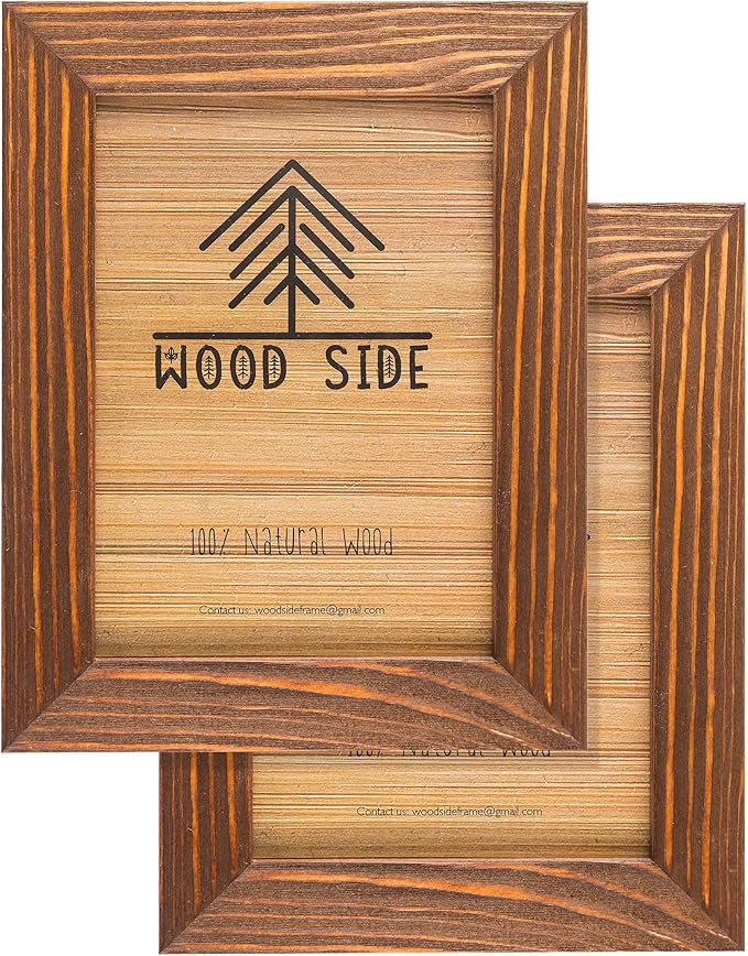 Rustic Wooden Picture Frame 4x6 Inch - Set of 2-100% Natural Eco Barn Wood with Real Glass - Made for Wall Hanging and Tabletop Display - Honey Brown