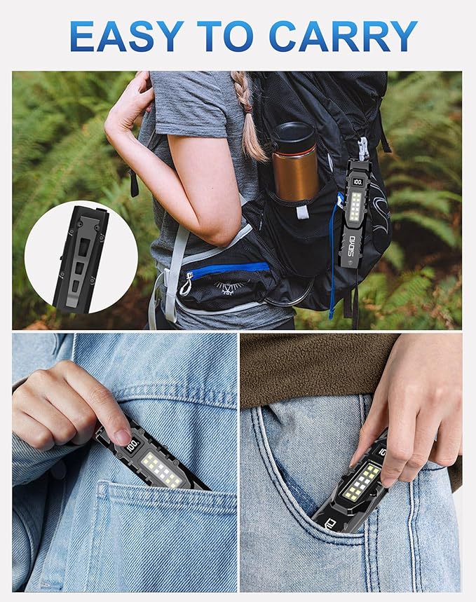 1500 Lumens EDC Flashlight, LED Small Flashlight Ultra-Slim Flat Shape Type-C Rechargeable, Mini Flashlights IPX4 Waterproof, Pocket Clip Tactical Flashlights for Camping, Emergency