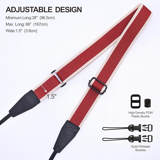 Padwa Lifestyle Adjustable Camera Strap - 1.5" Top Layer Cowhide Head Camera Straps for Photographers, Cotton Adjustable Neck Shoulder & Crossbody Strap Quick Release for All Cameras and Binoculars