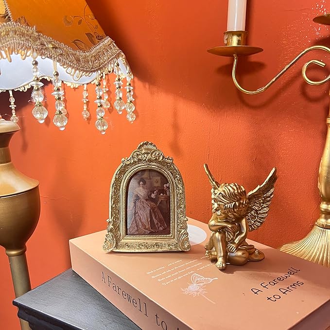 Vintage Picture Frames 2.5x3.5 Ornate Gold Antique Picture Frames for Wall and Tabletop Vintage Photo Frame Victorian Home Decor Gallery Wall Decor in Arch Shape