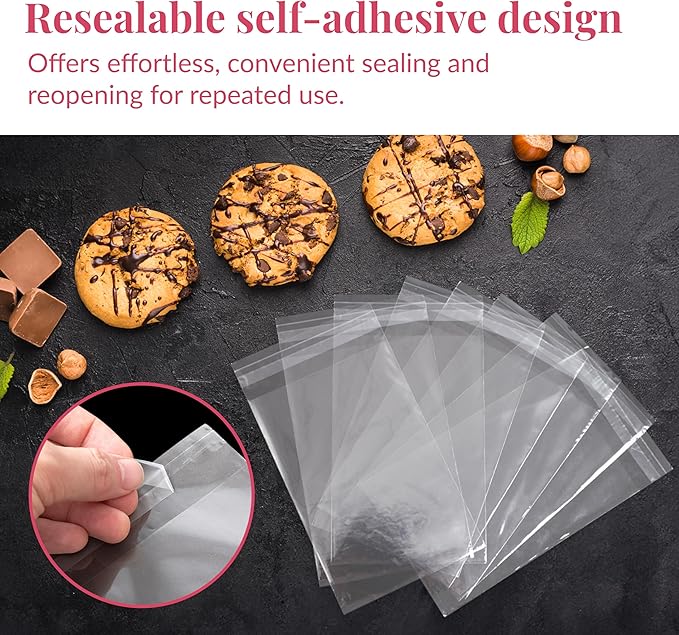 Prestee Self Sealing Cellophane Bags 4x6 In - 200 Pack - Clear Poly Bags for Cookies, Treats, and Gifts - Self-Sealing Closure - 100% Polypropylene -Food-Friendly Cello Bags - Clear Bags for Packaging