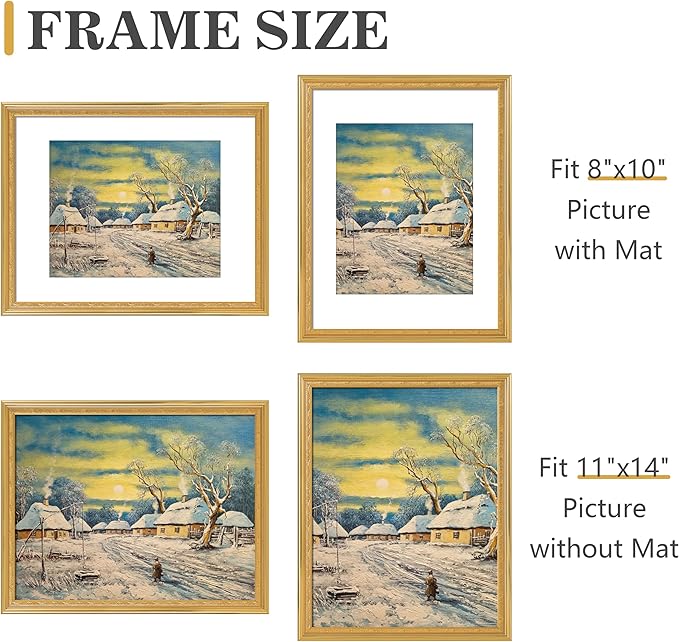 VIOLABBEY 11x14 Gold Picture Frame, Display 8x10 Photo with Mat or 11x14 without Mat, Ornate Vintage 11 x 14 Gold Frame for Wall Decor or Tabletop Display