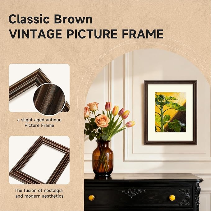 16x20 Picture Frame, 2 Pack 16 x 20 Photo Frame for Wall or Tabletop Display, Ornate Vintage 20x16 Picture Frames with Plexiglass, Display Poster 11x14 with Mat or 16x20 without Mat for Antique Déco, Brown
