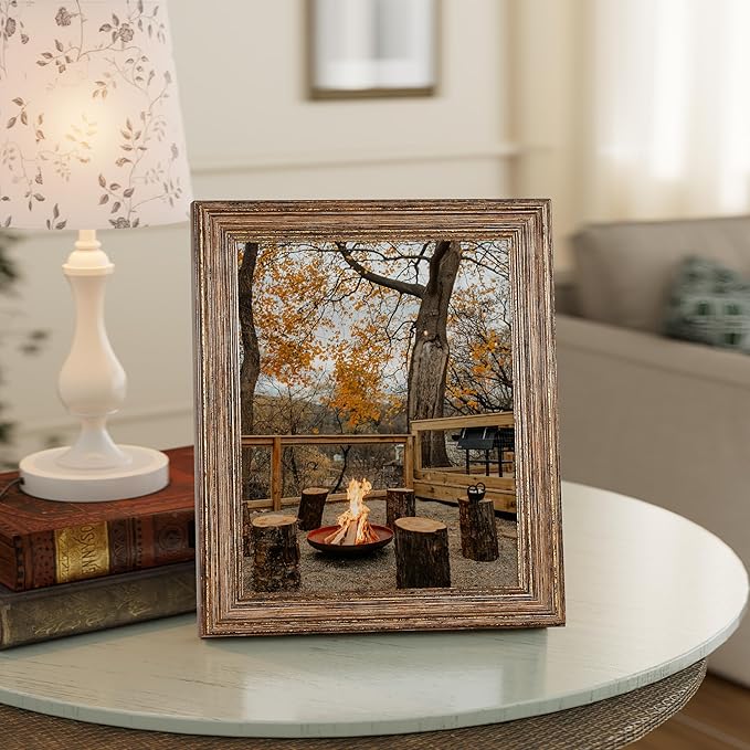 Vittanly 8.5x11 Picture Frame Set of 4, Vintage Photo Frame for Wall Mount, Display 6x8 Pictures with Mat or 8.5x11 without Mat, Rustic Farmhouse Home Decor, Walnut