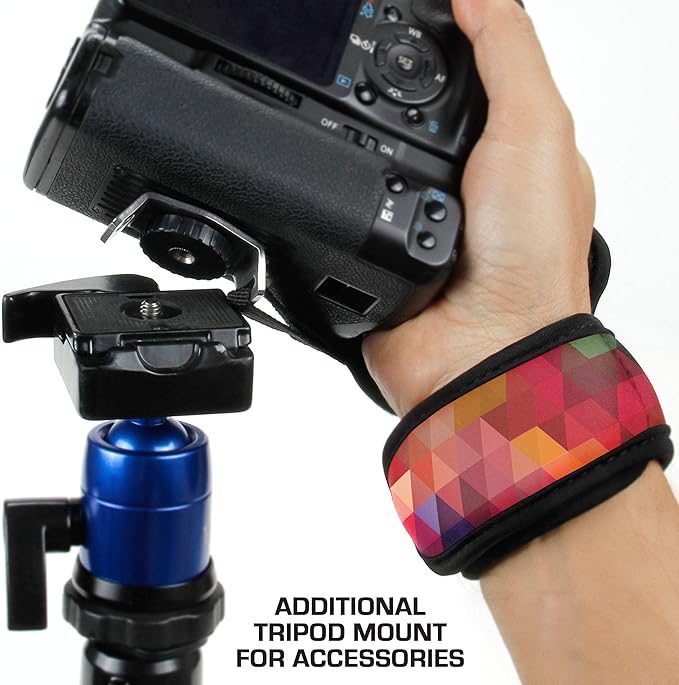 USA Gear Professional Grip Camera Wrist Hand Strap with Geometric Neoprene Design and Metal Plate - Compatible with Canon, Fujifilm, Nikon, Sony and more DSLR, Mirrorless, Point & Shoot Cameras