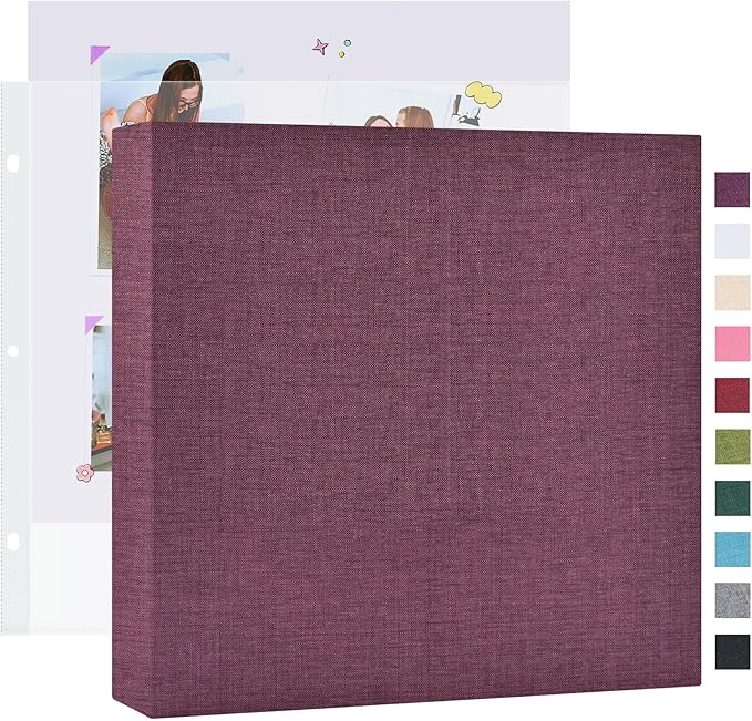 Mublalbum 10x10 Inch Large 3 Ring DIY Scrapbook Photo Album with 20 Plastic Sleeves 40 Pages Linen Cover Folder Binder for Baby Travel Wedding Anniversary and DIY Projects (Purple)