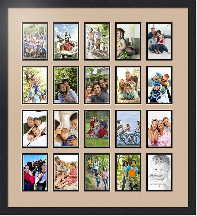 ArtToFrames Collage Photo Frame Double Mat with 20-4x6 Openings with Satin Black Frame and Scotch Mist mat.