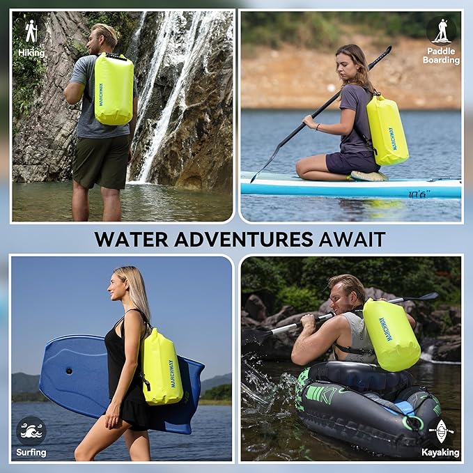 MARCHWAY Floating Waterproof Dry Bag Backpack 5L/10L/20L/30L/40L, Roll Top Sack Keeps Gear Dry for Kayaking, Rafting, Boating, Swimming, Camping, Hiking, Beach, Fishing