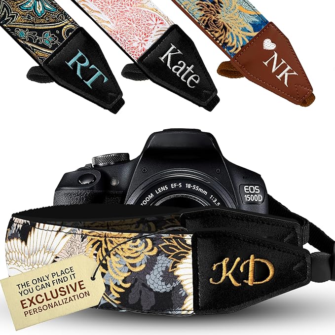 Art Tribute Camera Strap for All DSLR and Mirrorless Cameras. Add Your Name Or Initials Make It a Personalized Gift