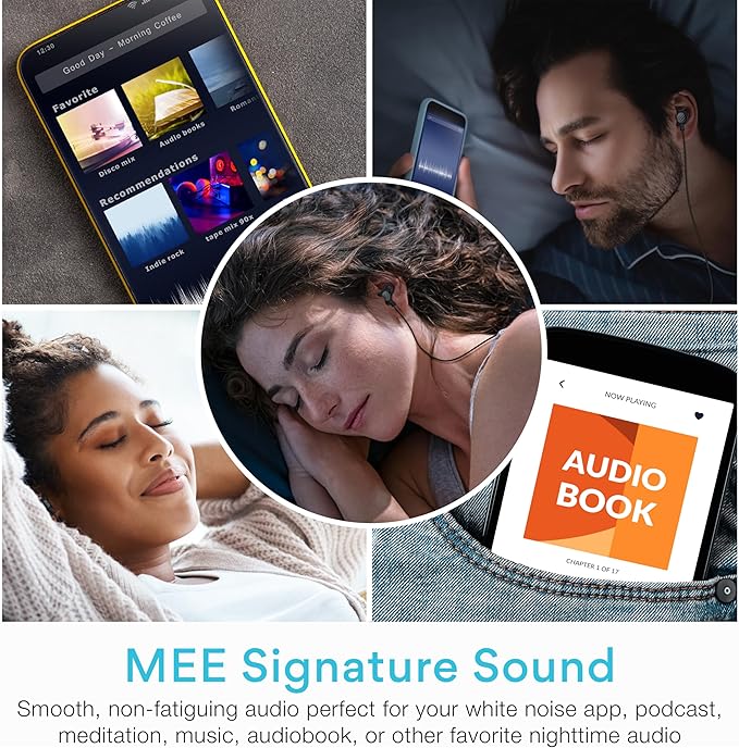 MEE audio SleepTones USB-C Wired Sleep Earbuds for Side Sleepers with Lightweight Low-Profile Silicone Earpieces, Noise Reduction Sleeping Headphones with Built-in Mic & Volume Controls (USB Type C)