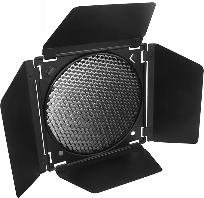 Fotoconic BD-04 Barn Door Barndoor with Honeycomb Grid and 4 Color Gel Filters (Red Yellow Blue Green) for 7 Inch Standard Reflector