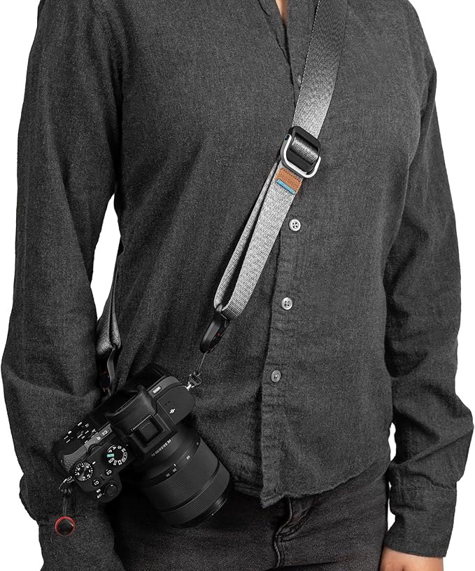 Peak Design Slide Lite Camera Strap, Ash, Configurable as a Sling, Neck or Shoulder Strap, Quick Release and Connection, Smooth and Grippy Side, Camera Straps for Photographers, 200 lb Capacity