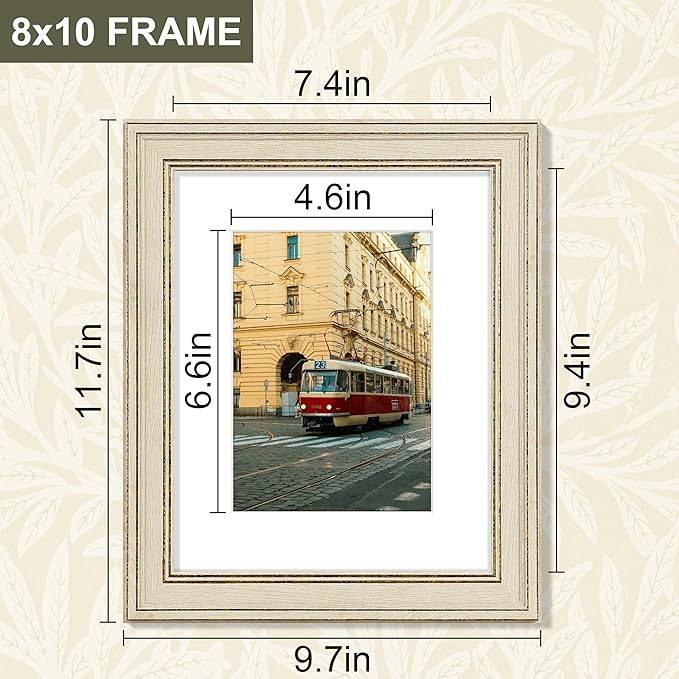 Vittanly 8x10 Picture Frame Set of 4, Vintage Photo Frame for Wall or Tabletop, Display 5x7 Pictures with Mat or 8x10 without Mat, Rustic Farmhouse Home Decor, Rustic White