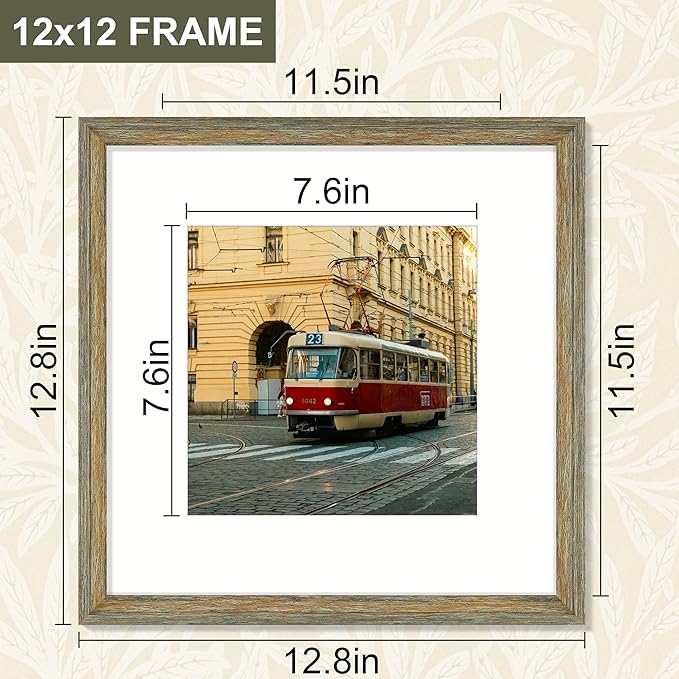 Vittanly 12x12 Picture Frame Set of 4, Vintage Photo Frame for Wall or Tabletop, Display 8x8 Pictures with Mat or 12x12 without Mat, Rustic Farmhouse Home Decor, Vintage Green