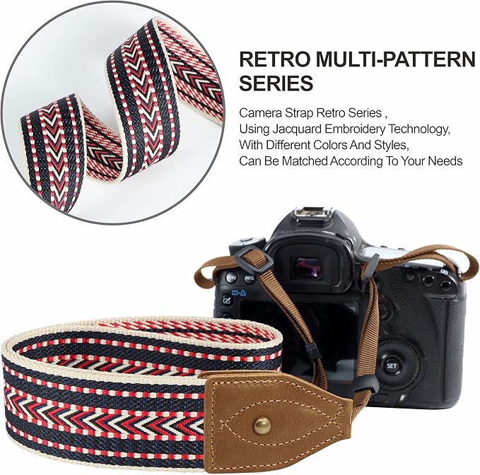 Padwa Lifestyle 2" Wide Classic Crazy Horse Art Cowhide Head Camera Strap - Jacquard Embroidery Floral Vintage Camera Straps for Photographers Gift, Adjustable Shoulder Neck Strap Fits DSLR Cameras