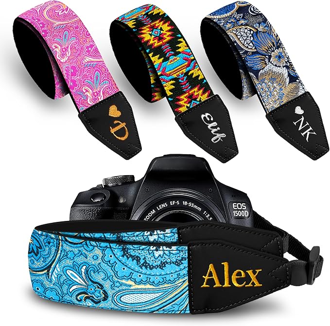 Art Tribute Camera Strap for All DSLR and Mirrorless Cameras. Add Your Name Or Initials Make It a Personalized Gift