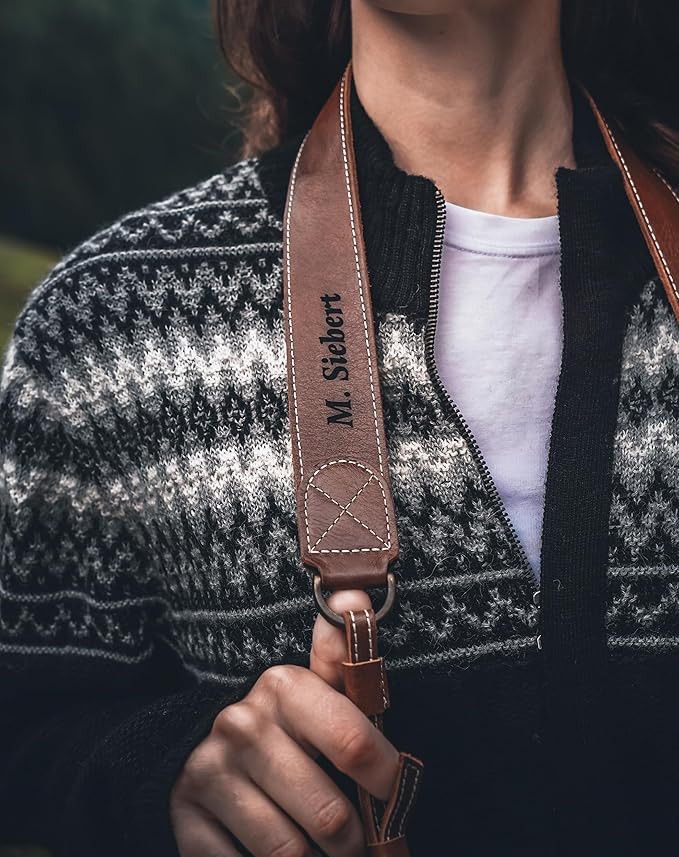 MegaGear Personalized Genuine Leather Camera Strap Custom Engraved DSLR & SLR Shoulder/Neck Strap
