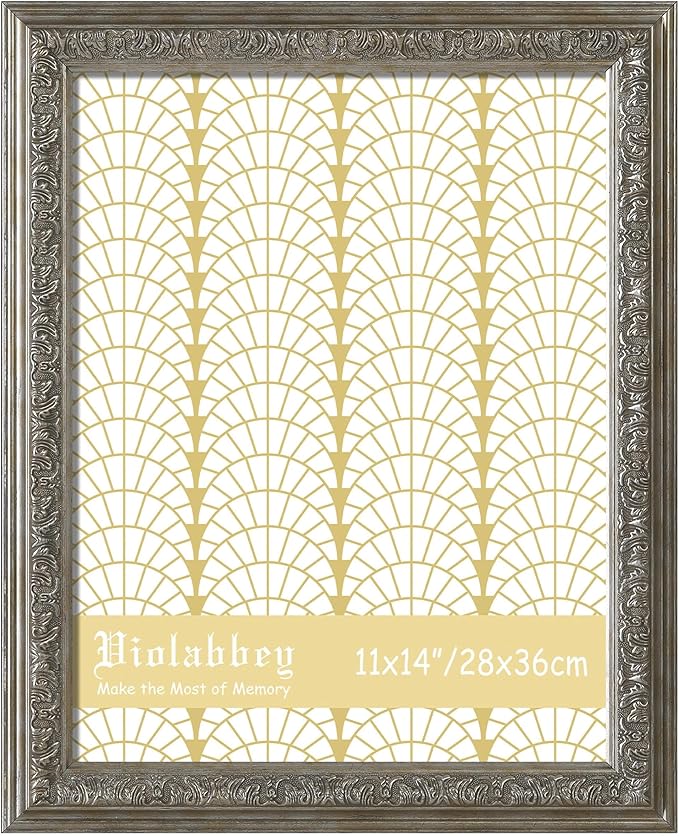 VIOLABBEY 11x14 Sliver Picture Frame, Vintage Photo Frames Ornate without Mat for Tabletop or Wall Hanging