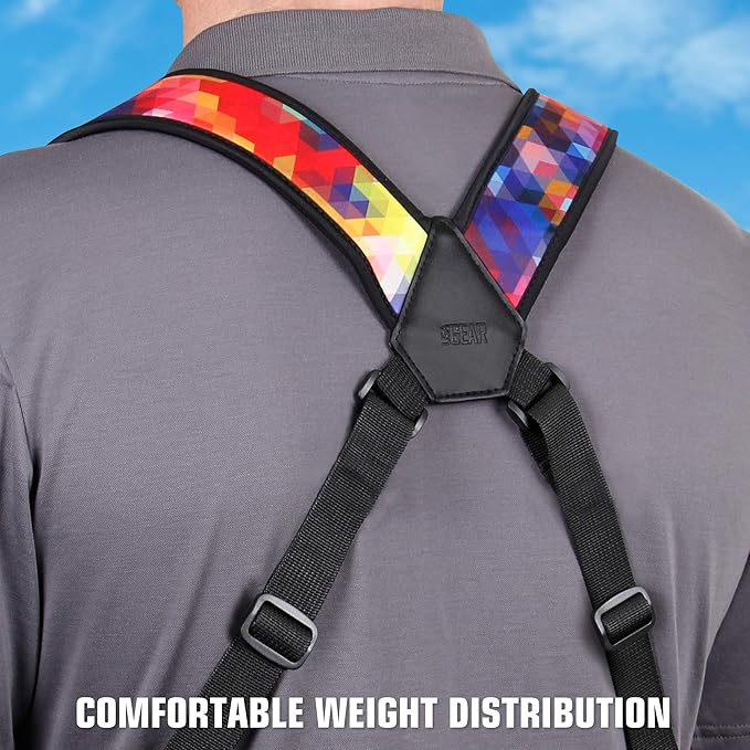 USA Gear DSLR Camera Strap Chest Harness with Quick Release Buckles, Geometric Neoprene Pattern and Accessory Pockets - Compatible with Canon, Nikon, Sony Point and Shoot and Mirrorless Cameras