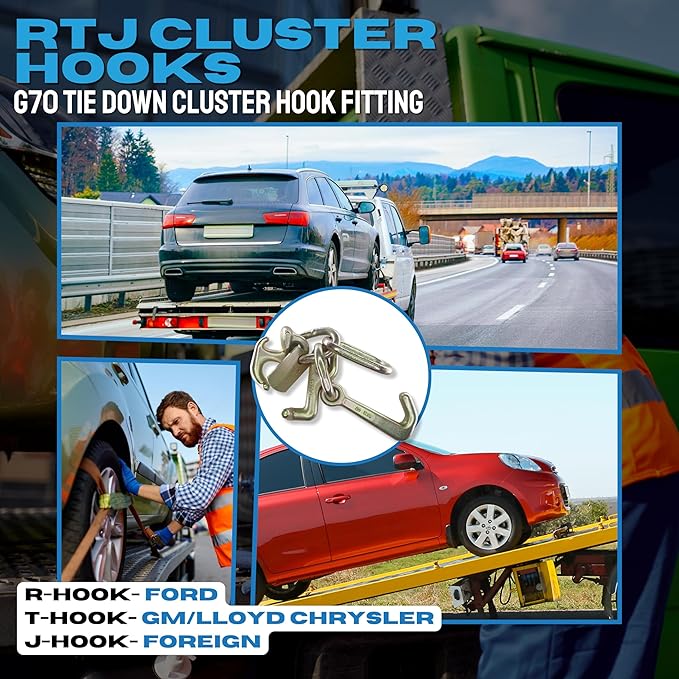 Mega Cargo Control 5/16" G70 RTJ Cluster Hook w/Link | Towing Hooks for Tow Truck, Heavy Duty Wrecker Hauler, Hauler Trailer (12 - Pack)