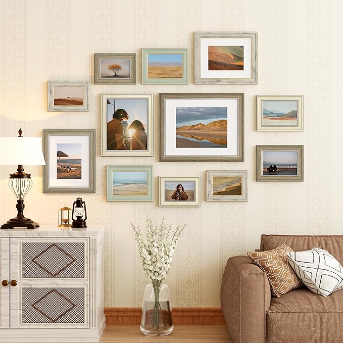 Vittanly 5x7 Picture Frame Set of 4, Vintage Photo Frame for Wall or Tabletop, Display 5x7 Pictures, Rustic Farmhouse Home Decor, Multicolour