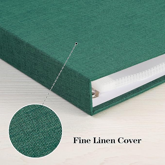 Mublalbum 8x8 Inch Small 3 Ring DIY Scrapbook Photo Album with 20 Plastic Sleeves 40 Pages Linen Cover Folder Binder for Baby Travel Wedding Anniversary and DIY Projects (Dark Green)
